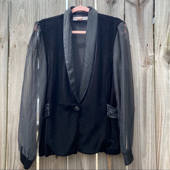 Vintage Another Thyme velvet blazer sheer sleeves - Picture 3 of 4